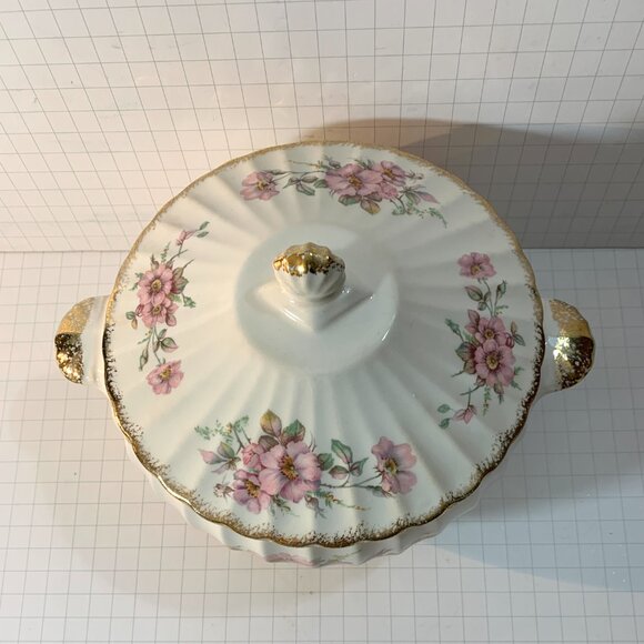American Limoges Covered Dish Wild Rose 22K Gold Trim Vegetable Tureen 1930s VTG - Picture 5 of 11